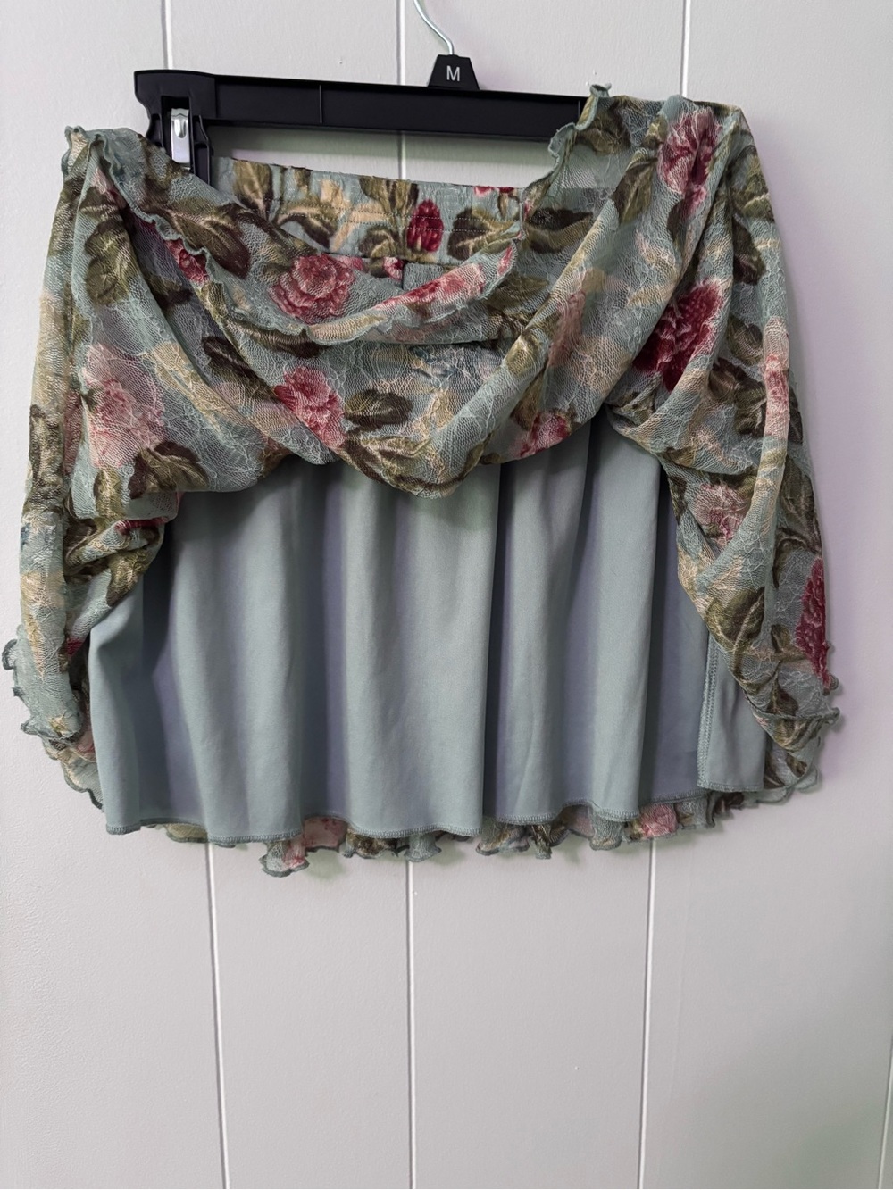 RL Denim & Supply Pleated Mini Skirt in Blue Lace w/ Pink Floral Print Medium - Picture 7 of 8